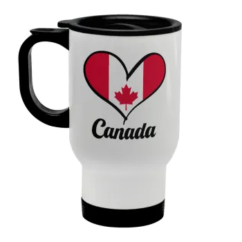 Canada flag, Κούπα ταξιδιού ανοξείδωτη με καπάκι, διπλού τοιχώματος (θερμό) λευκή 450ml