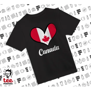 Canada flag, Άνετο παιδικό T-Shirt ΜΑΥΡΟ από 100% βαμβάκι, για κάθε μέρα. Vegan & OEKO-TEX πιστοποιημένο.