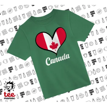 Canada flag, Άνετο παιδικό T-Shirt ΠΡΑΣΙΝΟ από 100% βαμβάκι, για κάθε μέρα. Vegan & OEKO-TEX πιστοποιημένο.
