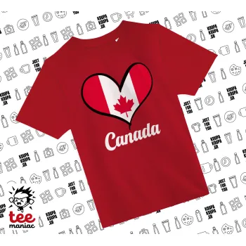 Canada flag, Άνετο παιδικό T-Shirt ΚΟΚΚΙΝΟ από 100% βαμβάκι, για κάθε μέρα. Vegan & OEKO-TEX πιστοποιημένο.