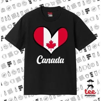Canada flag, Κλασικό T-Shirt, διπλής ραφής, χωρίς πλευρικές ραφές ΜΑΥΡΟ από 100% βαμβάκι. Vegan & OEKO-TEX πιστοποιημένο.
