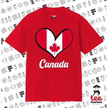 Canada flag, Κλασικό T-Shirt, διπλής ραφής, χωρίς πλευρικές ραφές ΚΟΚΚΙΝΟ από 100% βαμβάκι. Vegan & OEKO-TEX πιστοποιημένο.