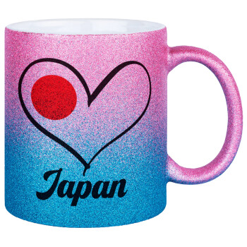 Japan flag, Κούπα Χρυσή/Μπλε Glitter, κεραμική, 330ml