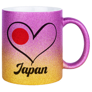 Japan flag, Κούπα Χρυσή/Ροζ Glitter, κεραμική, 330ml