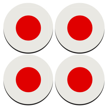 Japan flag, ΣΕΤ 4 Σουβέρ ξύλινα στρογγυλά (9cm)