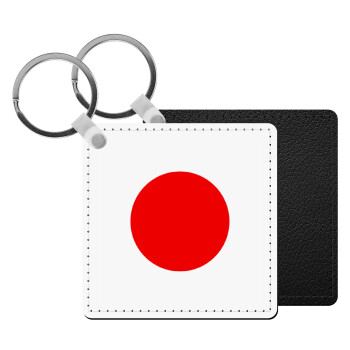 Japan flag, Μπρελόκ Δερματίνη, τετράγωνο ΜΑΥΡΟ (5x5cm)