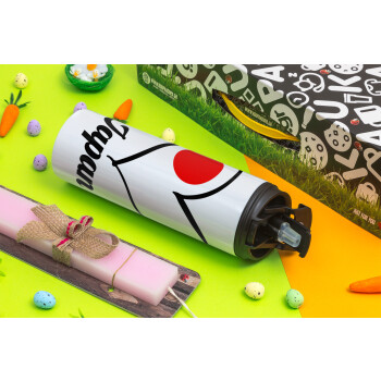 Japan flag, Πασχαλινή Λαμπάδα με Travel Tumbler θερμό με διπλό καπάκι (600ml, BPA free) & κερί αρωματικό πλακέ (30cm) (ΡΟΖ)