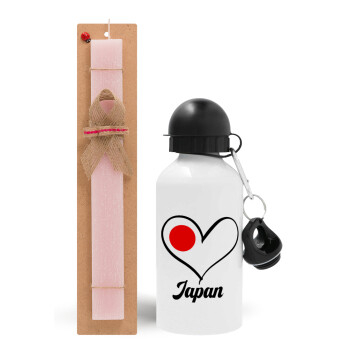 Japan flag, Easter Set, metallic aluminum bottle (500ml) & aromatic flat Easter candle (30cm) (PINK)