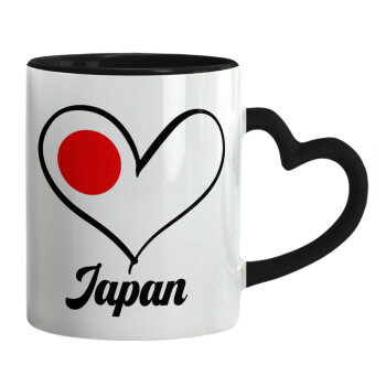 Japan flag, Κούπα καρδιά χερούλι μαύρη, κεραμική, 330ml