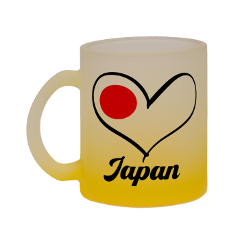 Japan flag, Κούπα γυάλινη δίχρωμη με βάση το κίτρινο ματ, 330ml