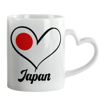 Japan flag, Κούπα καρδιά χερούλι λευκή, κεραμική, 330ml