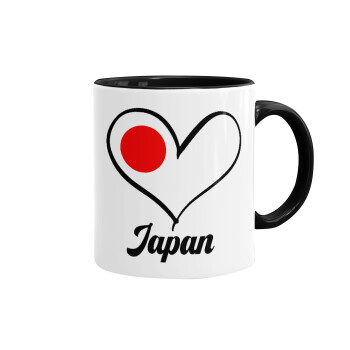 Japan flag, Κούπα χρωματιστή μαύρη, κεραμική, 330ml