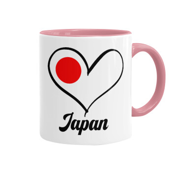 Japan flag, Κούπα χρωματιστή ροζ, κεραμική, 330ml