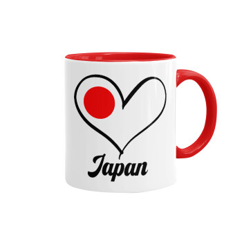 Japan flag, Κούπα χρωματιστή κόκκινη, κεραμική, 330ml
