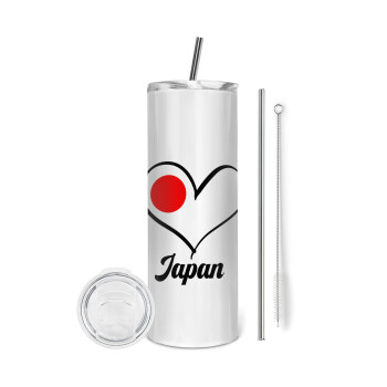 Japan flag, Eco friendly ποτήρι θερμό (tumbler) από ανοξείδωτο ατσάλι 600ml, με μεταλλικό καλαμάκι & βούρτσα καθαρισμού
