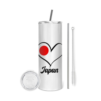 Japan flag, Tumbler stainless steel 600ml, with metal straw & cleaning brush