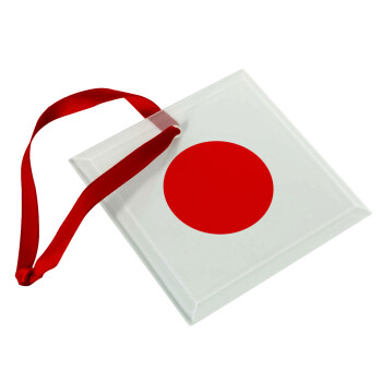 Japan flag, Χριστουγεννιάτικο στολίδι γυάλινο τετράγωνο 9x9cm