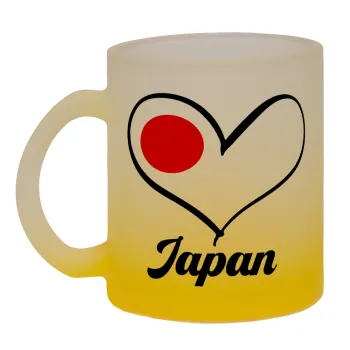 Japan flag, Κούπα γυάλινη δίχρωμη με βάση το κίτρινο ματ, 330ml