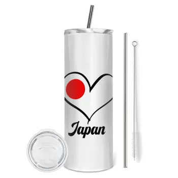 Japan flag, Tumbler ποτήρι θερμό από ανοξείδωτο ατσάλι 600ml, με μεταλλικό καλαμάκι & βούρτσα καθαρισμού