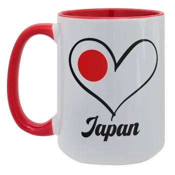 Japan flag, Κούπα Mega 15oz, κεραμική Κόκκινη, 450ml