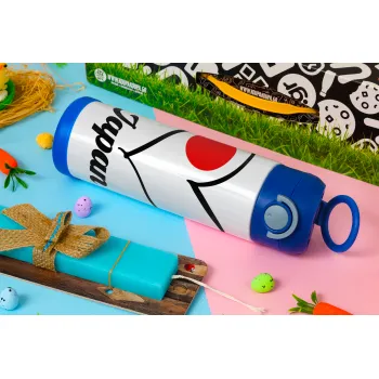 Japan flag, Easter candle, Childrens hot water bottle, stainless steel, with safety straw, BLUE (500ml)