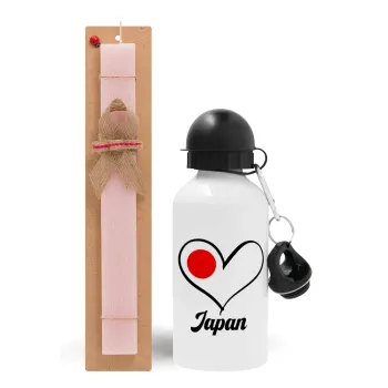 Japan flag, Easter Set, metallic aluminum bottle (500ml) & aromatic flat Easter candle (30cm) (PINK)