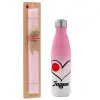 Easter Set, Metallic pink/white (Stainless steel) thermos, double-walled, 500ml & aromatic flat Easter candle (30cm) (PINK)