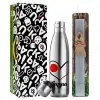Easter Set, metallic stainless thermos flask (500ml) & scented flat Easter candle (30cm) (GRAY)