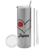 Tumbler stainless steel Silver 600ml, with metal straw & cleaning brush