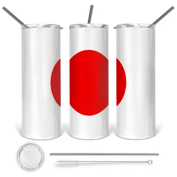 Japan flag, Tumbler ποτήρι θερμό από ανοξείδωτο ατσάλι 600ml, με μεταλλικό καλαμάκι & βούρτσα καθαρισμού