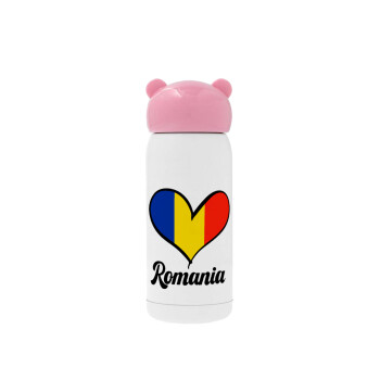 Romania flag, Ροζ ανοξείδωτο παγούρι θερμό (Stainless steel), 320ml