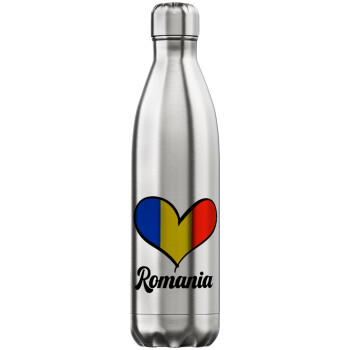 Romania flag, Inox (Stainless steel) hot metal mug, double wall, 750ml