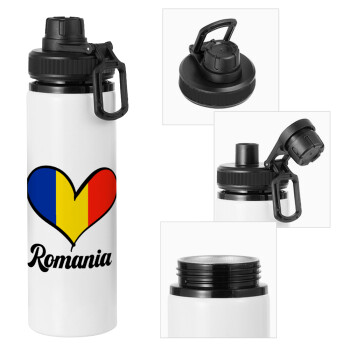 Romania flag, Metal water bottle with safety cap, aluminum 850ml
