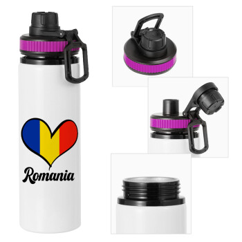 Romania flag, Metallic water bottle with safety lid, 850ml aluminum