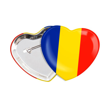 Romania flag, Κονκάρδα παραμάνα καρδιά (57x52mm)