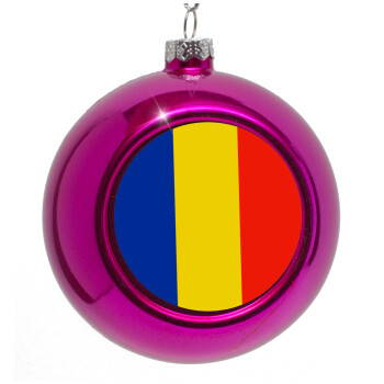 Romania flag, Purple Christmas tree ornament bauble 8cm