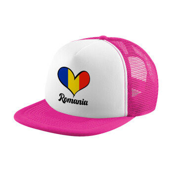 Romania flag, Καπέλο Soft Trucker με Δίχτυ Pink/White 