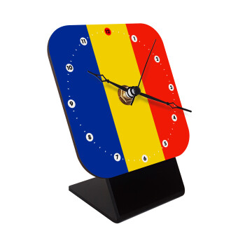 Romania flag, Quartz Wooden table clock with hands (10cm)