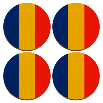 Romania flag, ΣΕΤ x4 Σουβέρ ξύλινα στρογγυλά plywood (9cm)