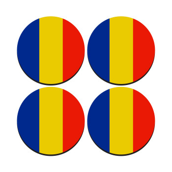 Romania flag, ΣΕΤ 4 Σουβέρ ξύλινα στρογγυλά (9cm)