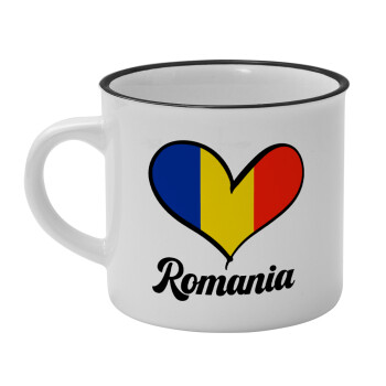 Romania flag, Κούπα κεραμική vintage Λευκή/Μαύρη 230ml