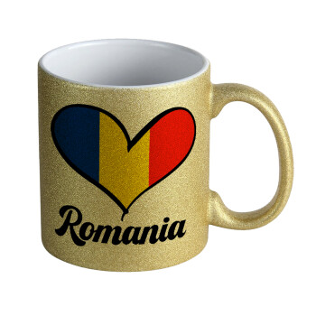 Romania flag, Κούπα Χρυσή Glitter που γυαλίζει, κεραμική, 330ml