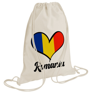 Romania flag, Τσάντα πλάτης πουγκί GYMBAG natural (28x40cm)
