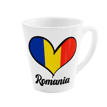 Romania flag, Κούπα κωνική Latte Λευκή, κεραμική, 300ml