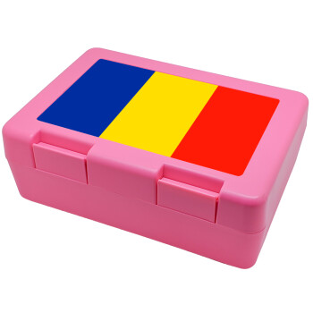 Romania flag, Children's cookie container PINK 185x128x65mm (BPA free plastic)