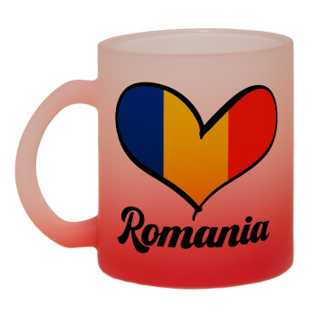 Romania flag, Κούπα γυάλινη δίχρωμη με βάση το κόκκινο ματ, 330ml