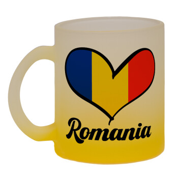 Romania flag, Κούπα γυάλινη δίχρωμη με βάση το κίτρινο ματ, 330ml