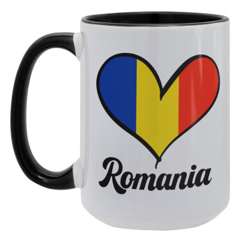 Romania flag, Κούπα Mega 15oz, κεραμική Μαύρη, 450ml