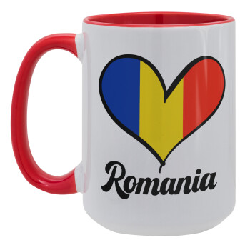 Romania flag, Κούπα Mega 15oz, κεραμική Κόκκινη, 450ml