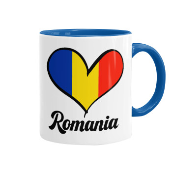 Romania flag, Κούπα χρωματιστή μπλε, κεραμική, 330ml